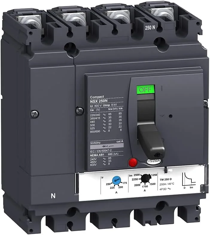 LV431850 MCCB NSX250N TMD 250A 4p4d 50kA قطع کننده مدار قالب دار (4-250 آمپر)
