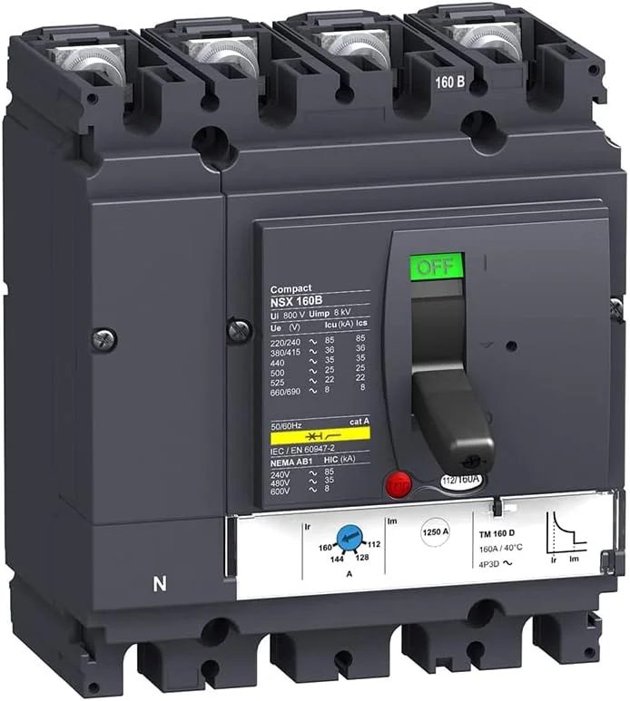 کلید اتوماتیک فشرده LV430330 MCCB NSX160B TMD 160A 4 پل 4D 25kA (4-160 آمپر)