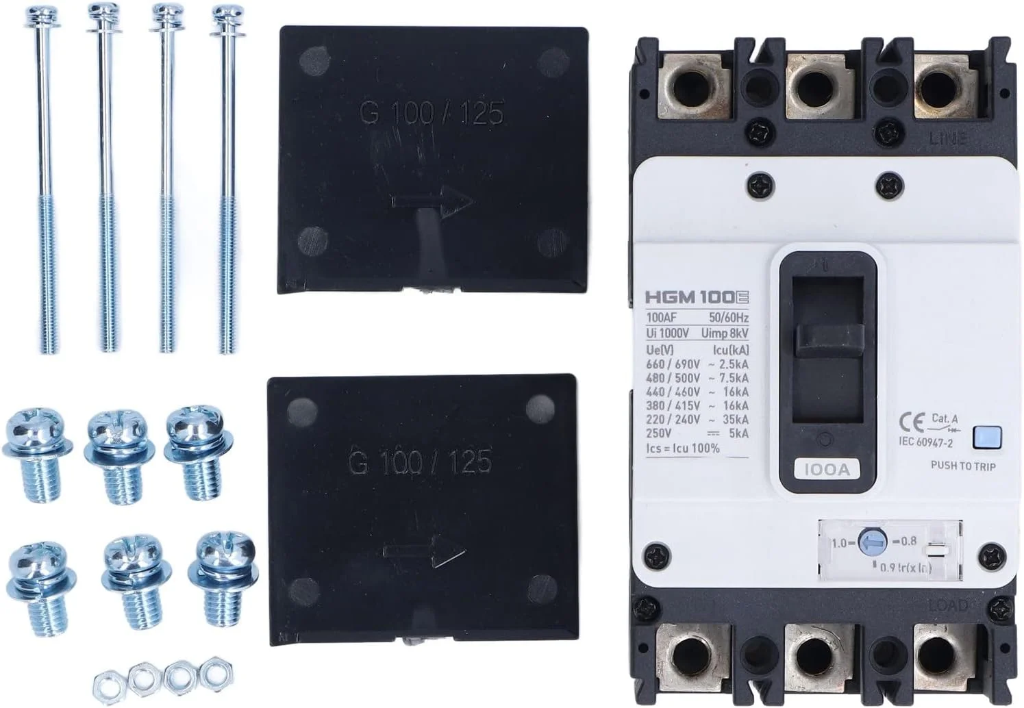 کلید مدار شکن HGM 100E 100A 3P MCCB محافظت از اضافه بار باتری خورشیدی، قطع کننده قالب دار برای موتور