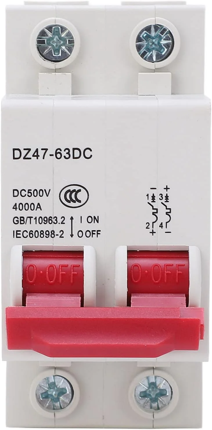 کلید مینیاتوری 2 پل DC 500V برای مدار فتوولتائیک، کلید هوایی برای حفاظت از اضافه بار و اتصال کوتاه (32 آمپر)