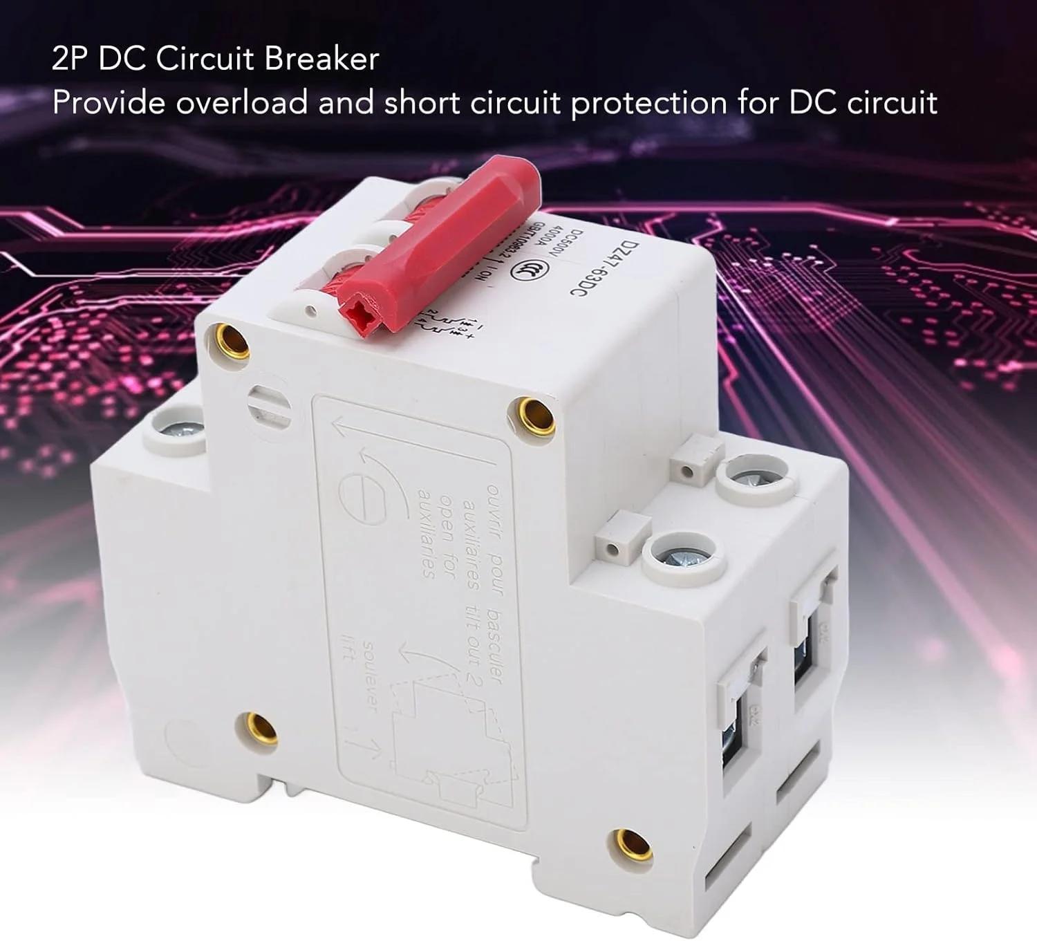 کلید مینیاتوری 2 پل DC 500V برای مدار فتوولتائیک، کلید هوایی برای حفاظت از اضافه بار و اتصال کوتاه (32 آمپر)