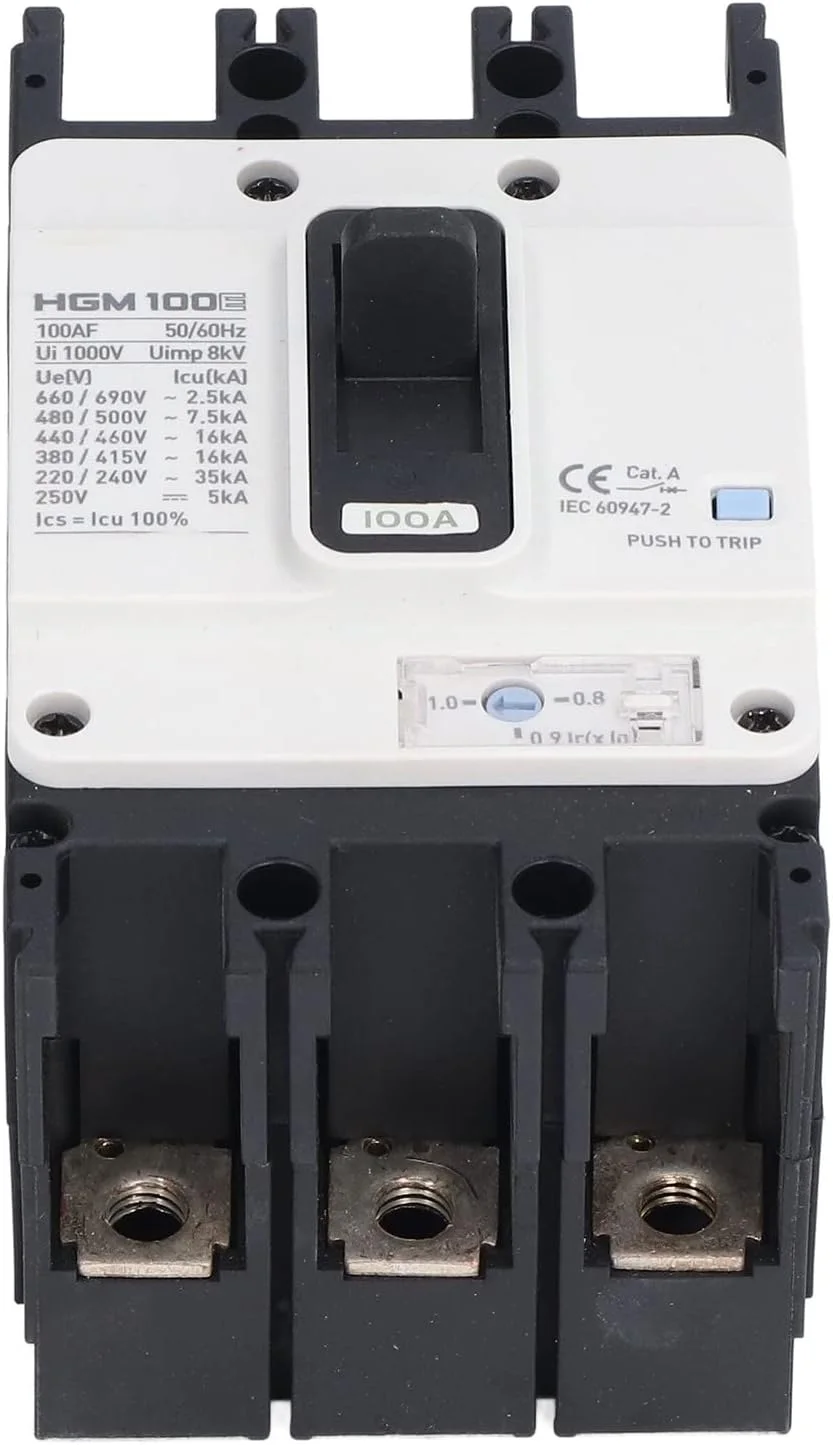 کلید مدار شکن HGM 100E 100A 3P MCCB محافظت از اضافه بار باتری خورشیدی، قطع کننده قالب دار برای موتور کلید مدار شکن HGM 100E 100A 3P MCCB محافظت از اضافه بار باتری خورشیدی، قطع کننده قالب دار برای موتور