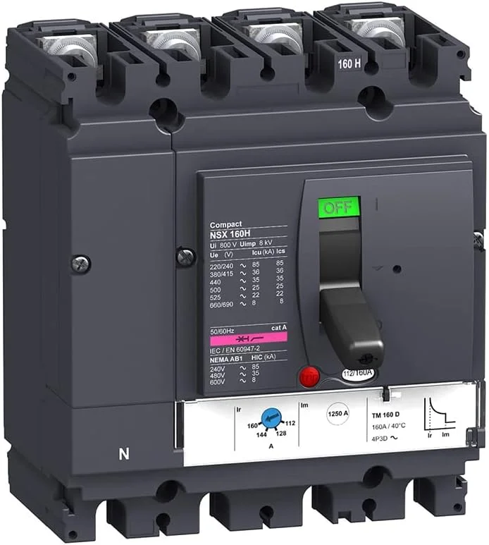 LV430690 MCCB NSX160H TMD 160A 4p4d 70kA کلید مدار شکن قالب‌گیری شده (4-160 آمپر)
