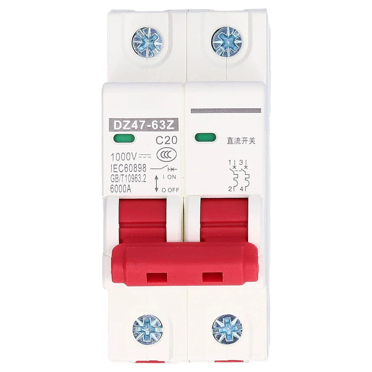 قطع کننده مدار مینیاتوری DC، قطع کننده مدار مینیاتوری DC 2P ایزولاتور سیستم PV خورشیدی نصب ریل DIN 1000V 20A