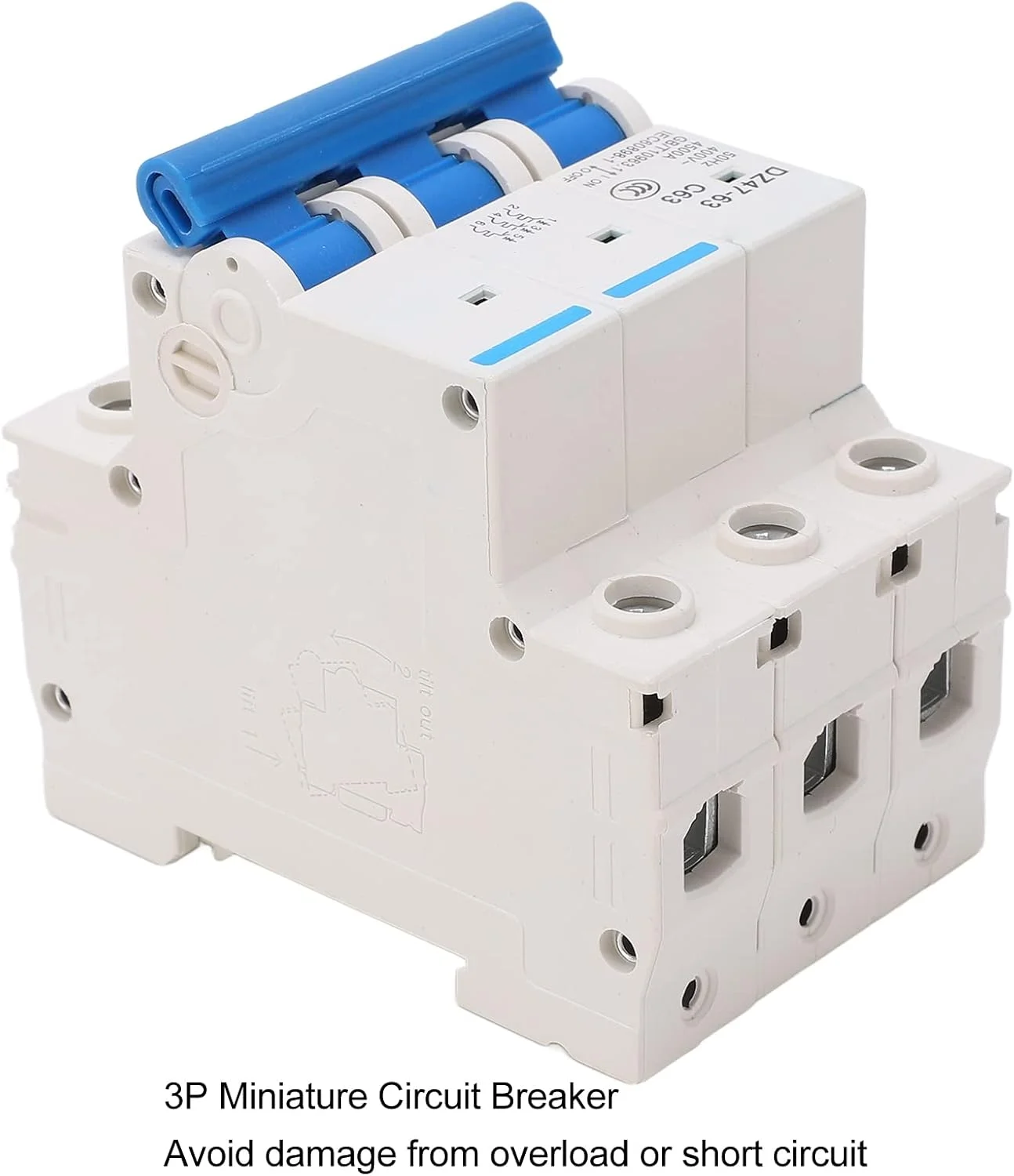مینیاتوری مدار شکن DZ4763 C63 3P، 63 آمپر AC 400 ولت با ظرفیت شکست 4500 آمپر، نصب روی ریل DIN با حفاظت از اضافه بار و اتصال کوتاه برای دفتر و خانه مینیاتوری مدار شکن DZ4763 C63 3P، 63 آمپر AC 400 ولت با ظرفیت شکست 4500 آمپر، نصب روی ریل DIN با حفاظت از اضافه بار و اتصال کوتاه برای دفتر و خانه