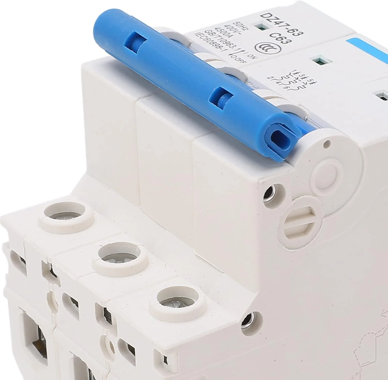 مینیاتوری مدار شکن DZ4763 C63 3P، 63 آمپر AC 400 ولت با ظرفیت شکست 4500 آمپر، نصب روی ریل DIN با حفاظت از اضافه بار و اتصال کوتاه برای دفتر و خانه مینیاتوری مدار شکن DZ4763 C63 3P، 63 آمپر AC 400 ولت با ظرفیت شکست 4500 آمپر، نصب روی ریل DIN با حفاظت از اضافه بار و اتصال کوتاه برای دفتر و خانه