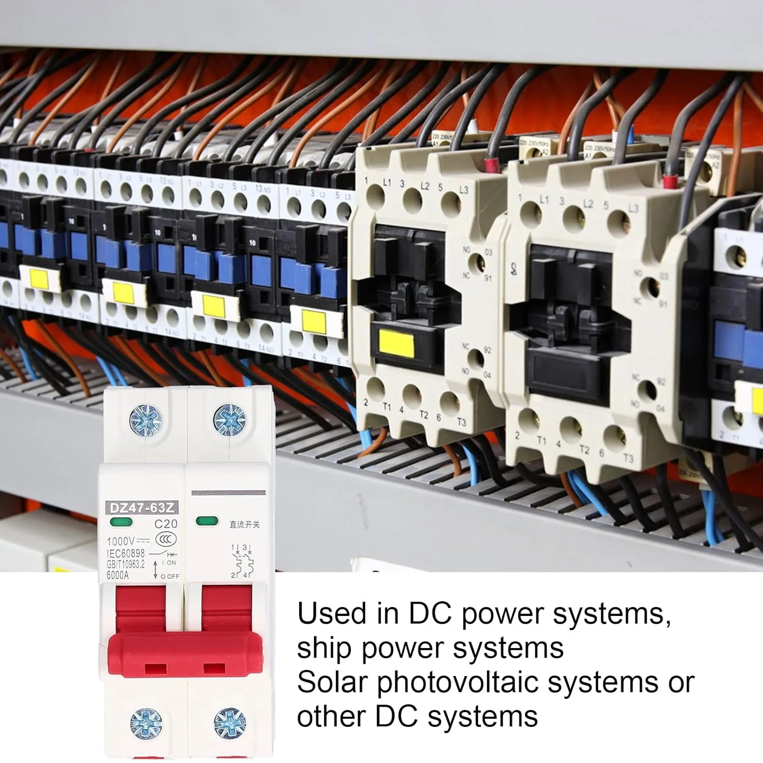 قطع کننده مدار مینیاتوری DC، قطع کننده مدار مینیاتوری DC 2P ایزولاتور سیستم PV خورشیدی نصب شده روی ریل DIN 1000V 20A