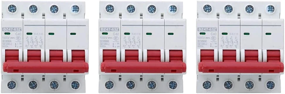 کلید مینیاتوری 4 پل DC1000V مدل DZ47-63Z، کلید هوایی فتوولتائیک، محافظ اتصال کوتاه نشتی اضافه بار، 3 عدد (40 آمپر)