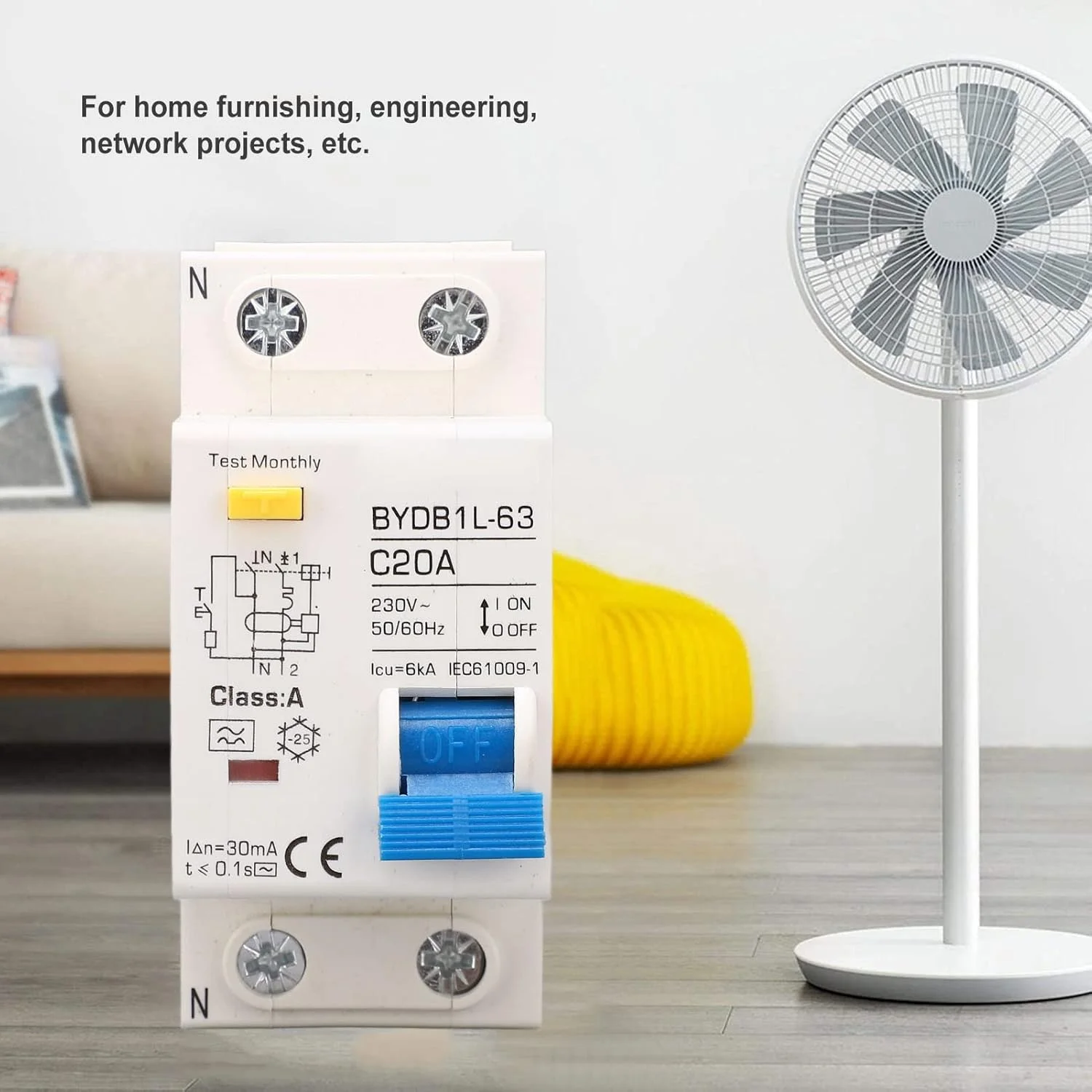 کلید مینیاتوری تک پل Denash، کلید نشتی جریان با بدنه PA66، ولتاژ AC 230V، جریان 20A، مناسب برای پروژهها کلید مینیاتوری تک پل Denash، کلید نشتی جریان با بدنه PA66، ولتاژ AC 230V، جریان 20A، مناسب برای پروژهها