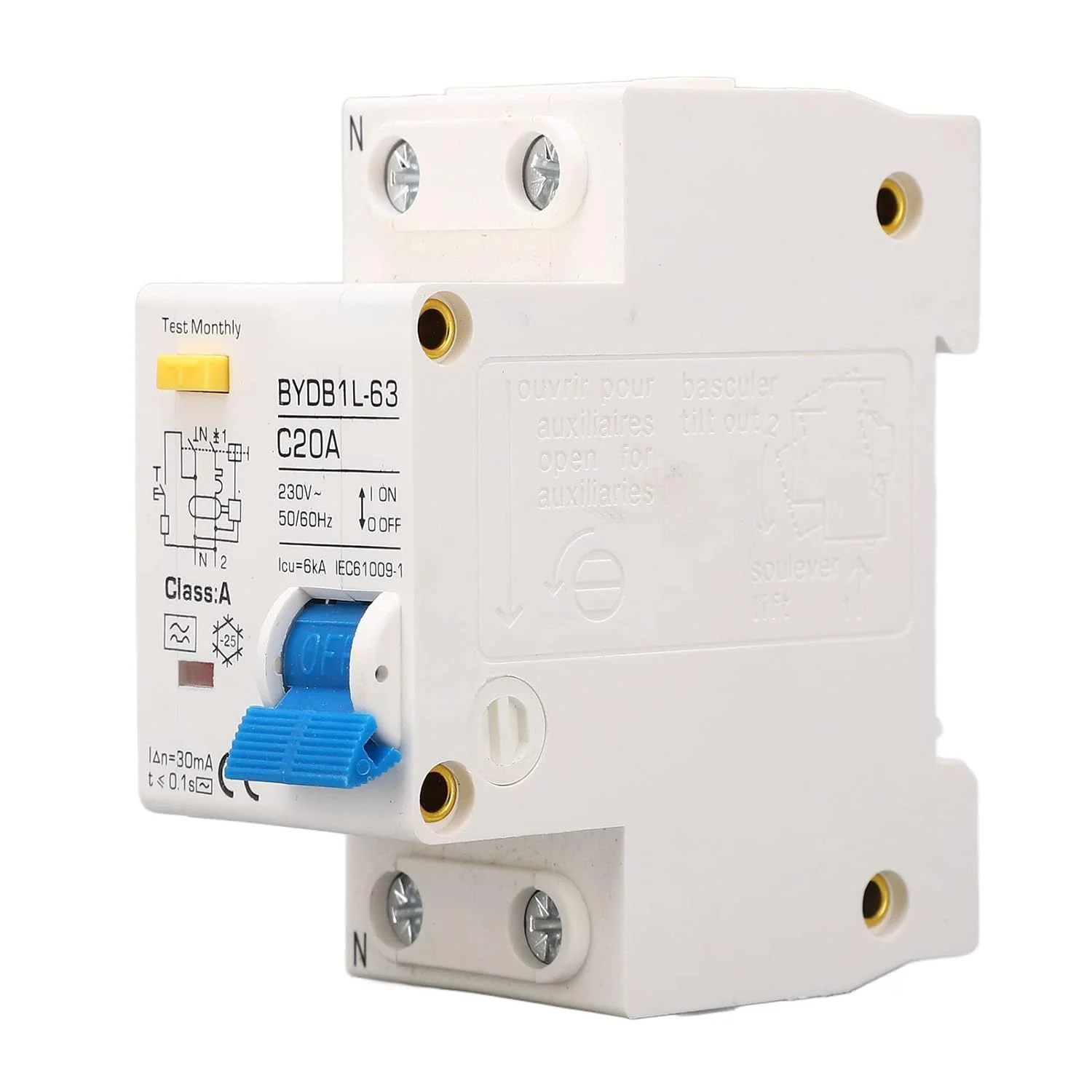 کلید مینیاتوری تک پل Denash، کلید نشتی جریان با بدنه PA66، ولتاژ AC 230V، جریان 20A، مناسب برای پروژهها کلید مینیاتوری تک پل Denash، کلید نشتی جریان با بدنه PA66، ولتاژ AC 230V، جریان 20A، مناسب برای پروژهها