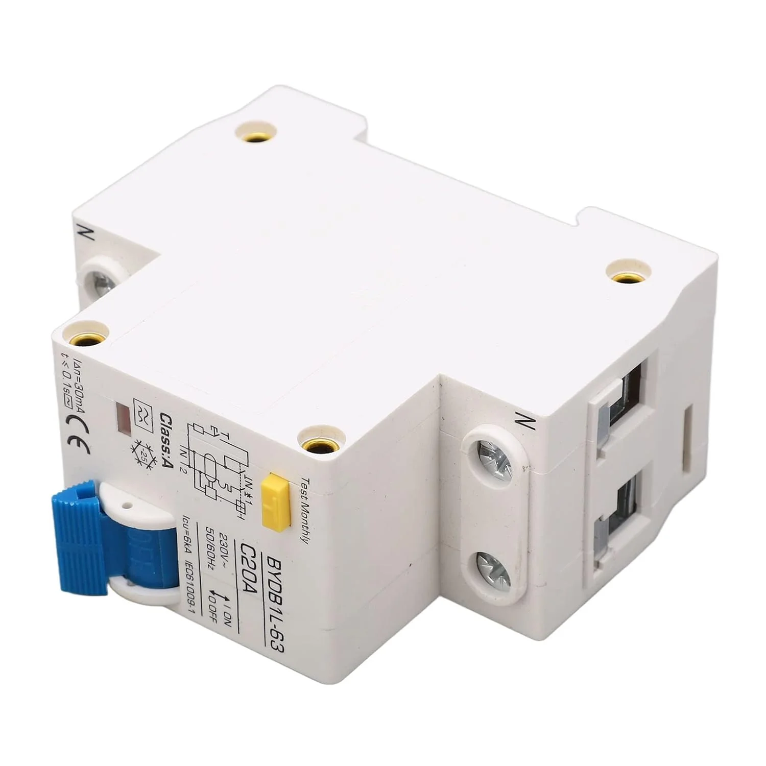 کلید مینیاتوری تک پل Denash، کلید نشتی جریان با بدنه PA66، ولتاژ AC 230V، جریان 20A، مناسب برای پروژهها کلید مینیاتوری تک پل Denash، کلید نشتی جریان با بدنه PA66، ولتاژ AC 230V، جریان 20A، مناسب برای پروژهها