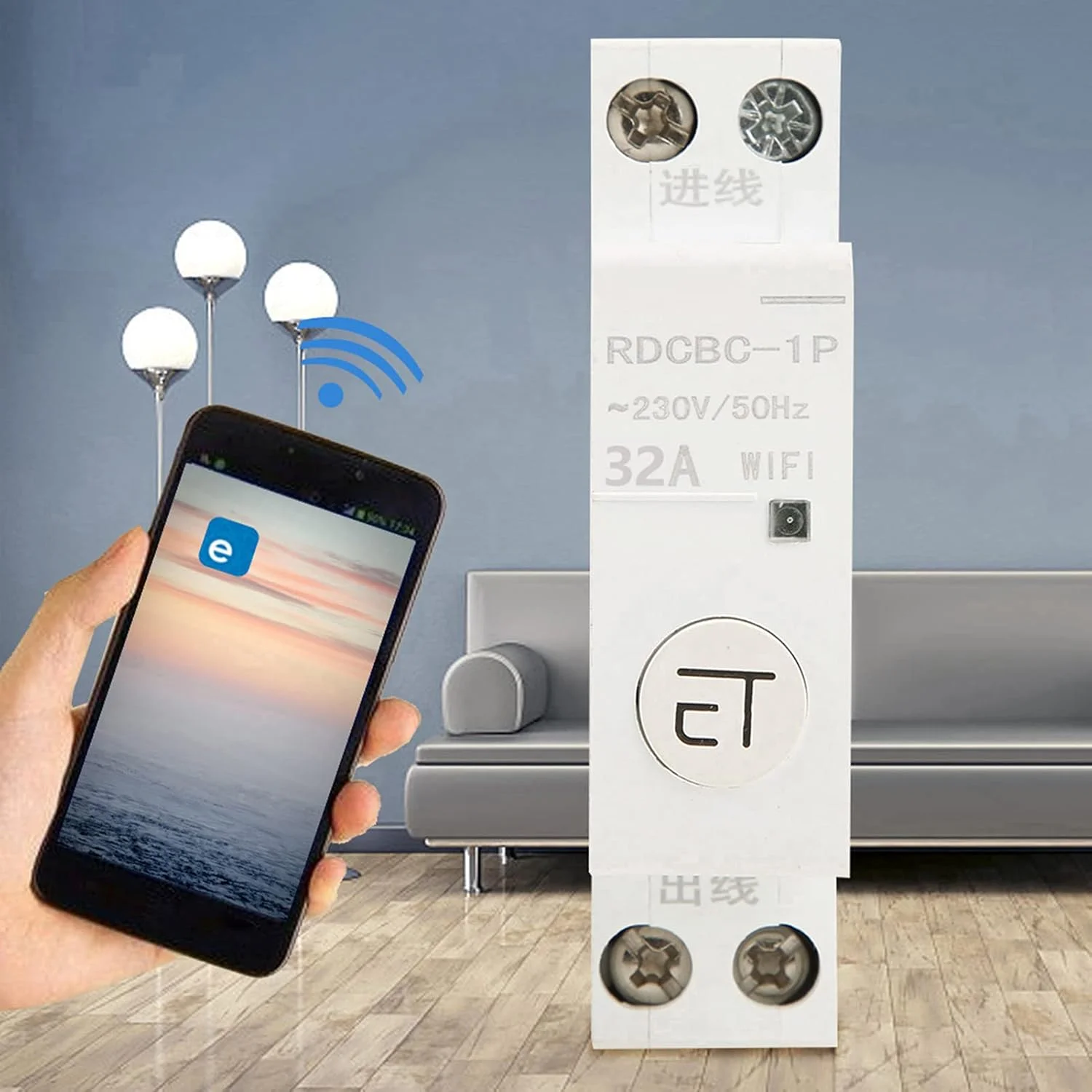 قطع کننده مدار هوشمند WIFI، قطع کننده مدار رله مانیتورینگ با سوئیچ کنترل از راه دور محافظت در برابر ولتاژ بیش از حد و ولتاژ کم برای جعبه توزیع 1P AC230V IP20 (1P 32A)