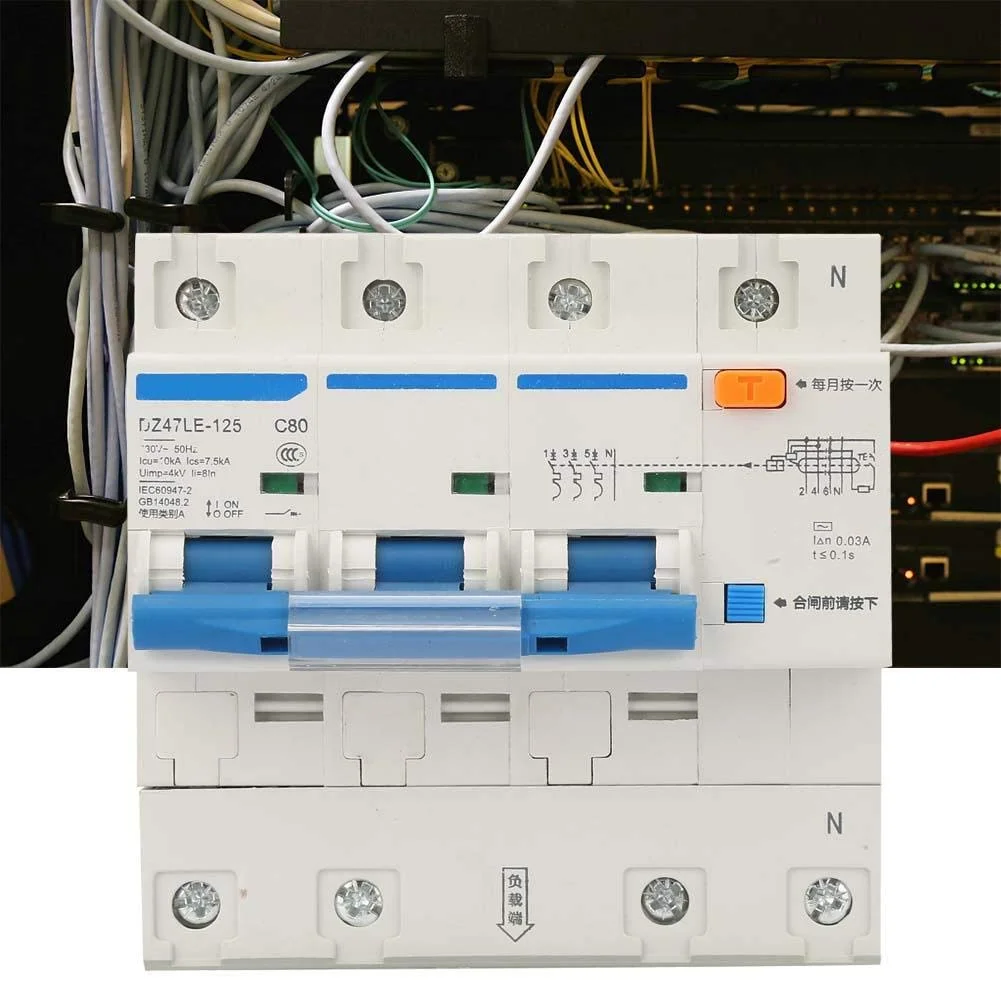 کلید مینیاتوری جریان نشتی، AC 230V 80/100/125A کلید محافظ نشتی DZ47LE-125 3P+N کلید مینیاتوری جریان (C80A)