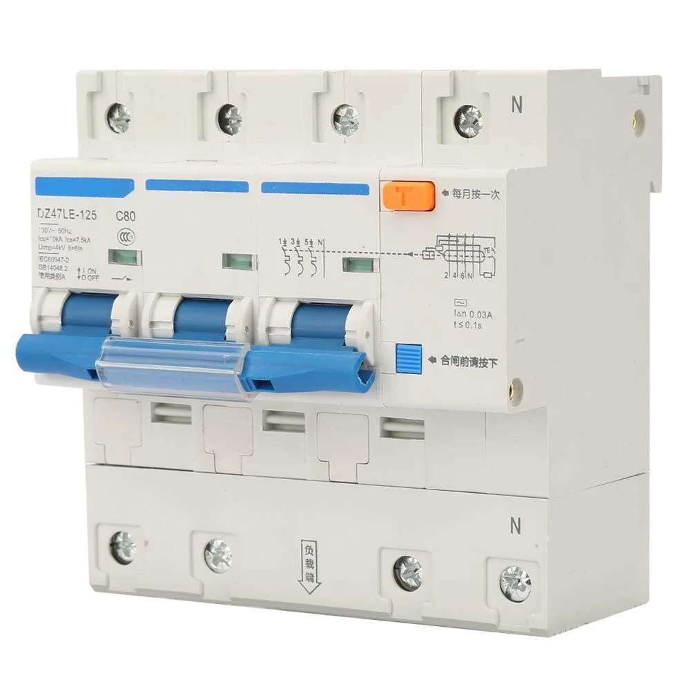 کلید مینیاتوری جریان نشتی، AC 230V 80/100/125A کلید محافظ نشتی DZ47LE-125 3P+N کلید مینیاتوری جریان (C80A)