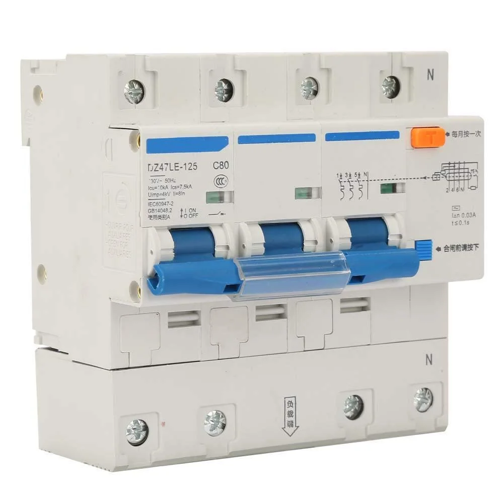 کلید مینیاتوری جریان نشتی، AC 230V 80/100/125A کلید محافظ نشتی DZ47LE-125 3P+N کلید مینیاتوری جریان (C80A)