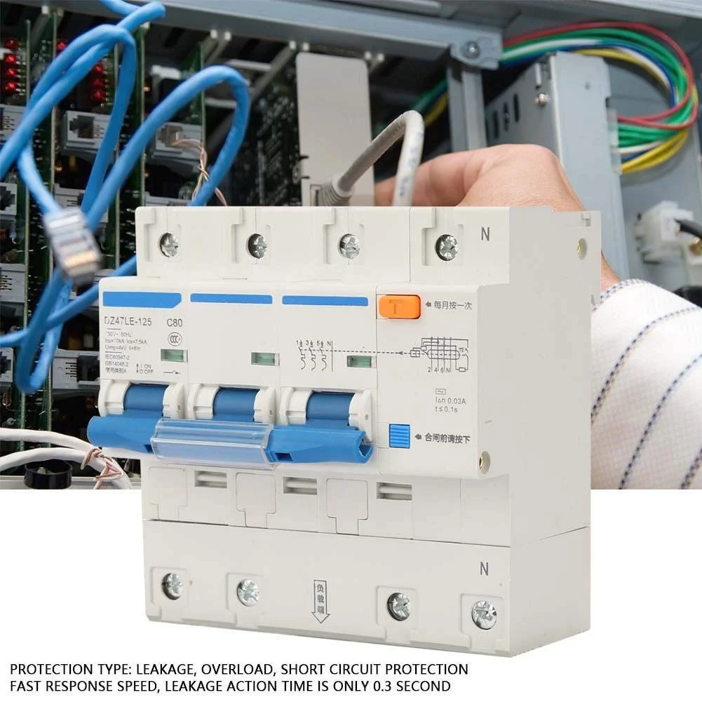 کلید مینیاتوری جریان نشتی، AC 230V 80/100/125A کلید محافظ نشتی DZ47LE-125 3P+N کلید مینیاتوری جریان (C80A)