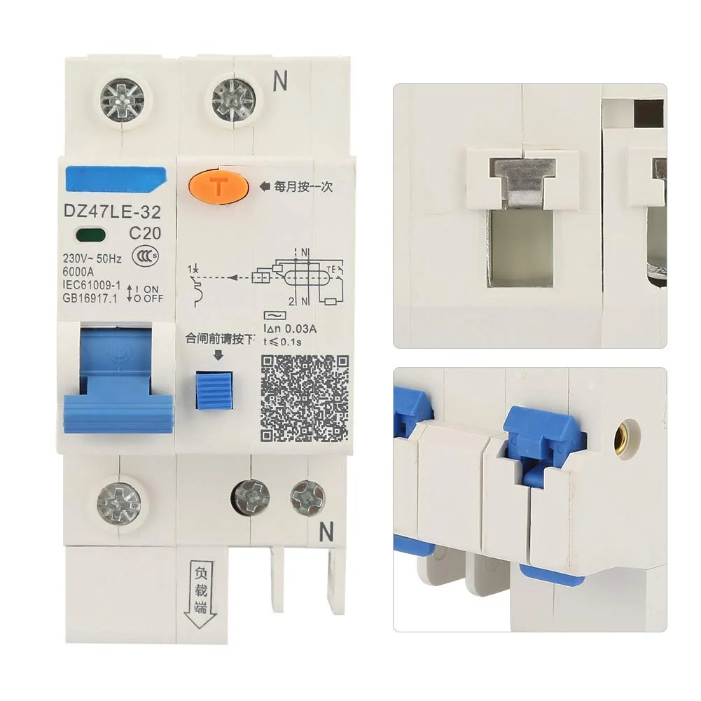قطع کننده مدار، DZ47LE-32 1P+N 16A 20A 230V قطع کننده های مدار حفاظت ایمنی در برابر نشتی زمین (20A) قطع کننده مدار، DZ47LE-32 1P+N 16A 20A 230V قطع کننده های مدار حفاظت ایمنی در برابر نشتی زمین (20A)