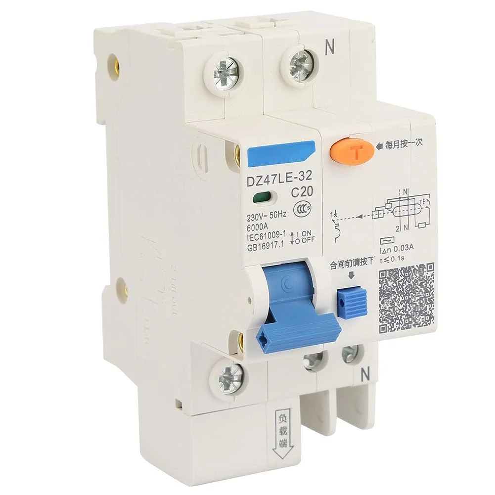 کلید مینیاتوری محافظ جان DZ47LE-32 1P+N 16A 20A 230V، کلیدهای مدار ایمنی محافظت از نشتی زمین (20 آمپر) کلید مینیاتوری محافظ جان DZ47LE-32 1P+N 16A 20A 230V، کلیدهای مدار ایمنی محافظت از نشتی زمین (20 آمپر)