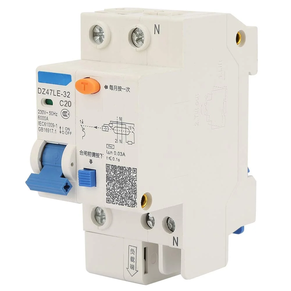 کلید مینیاتوری محافظ جان DZ47LE-32 1P+N 16A 20A 230V، کلیدهای مدار ایمنی محافظت از نشتی زمین (20 آمپر) کلید مینیاتوری محافظ جان DZ47LE-32 1P+N 16A 20A 230V، کلیدهای مدار ایمنی محافظت از نشتی زمین (20 آمپر)