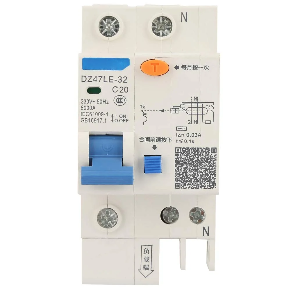 قطع کننده مدار، DZ47LE-32 1P+N 16A 20A 230V قطع کننده های مدار محافظت ایمنی در برابر نشتی زمین (20A)