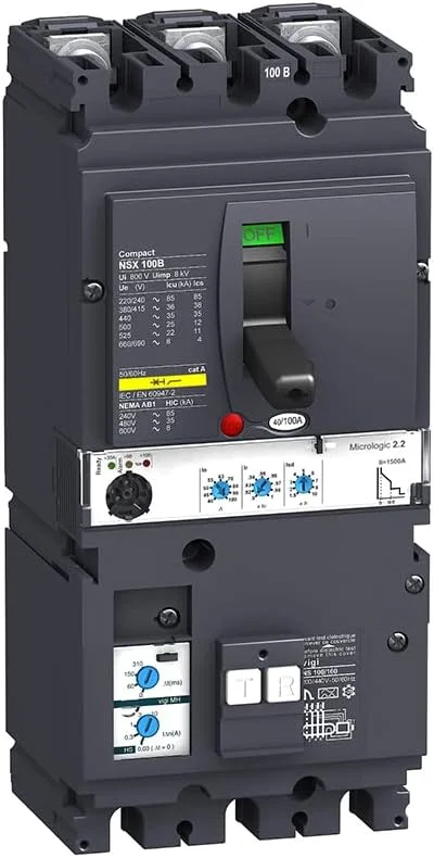 LV429975 MCCB Vigi MH NSX100B Micrologic 2.2 40A 3p3d 25kA کلید مدار شکن قالب‌گیری شده (3-40 آمپر)