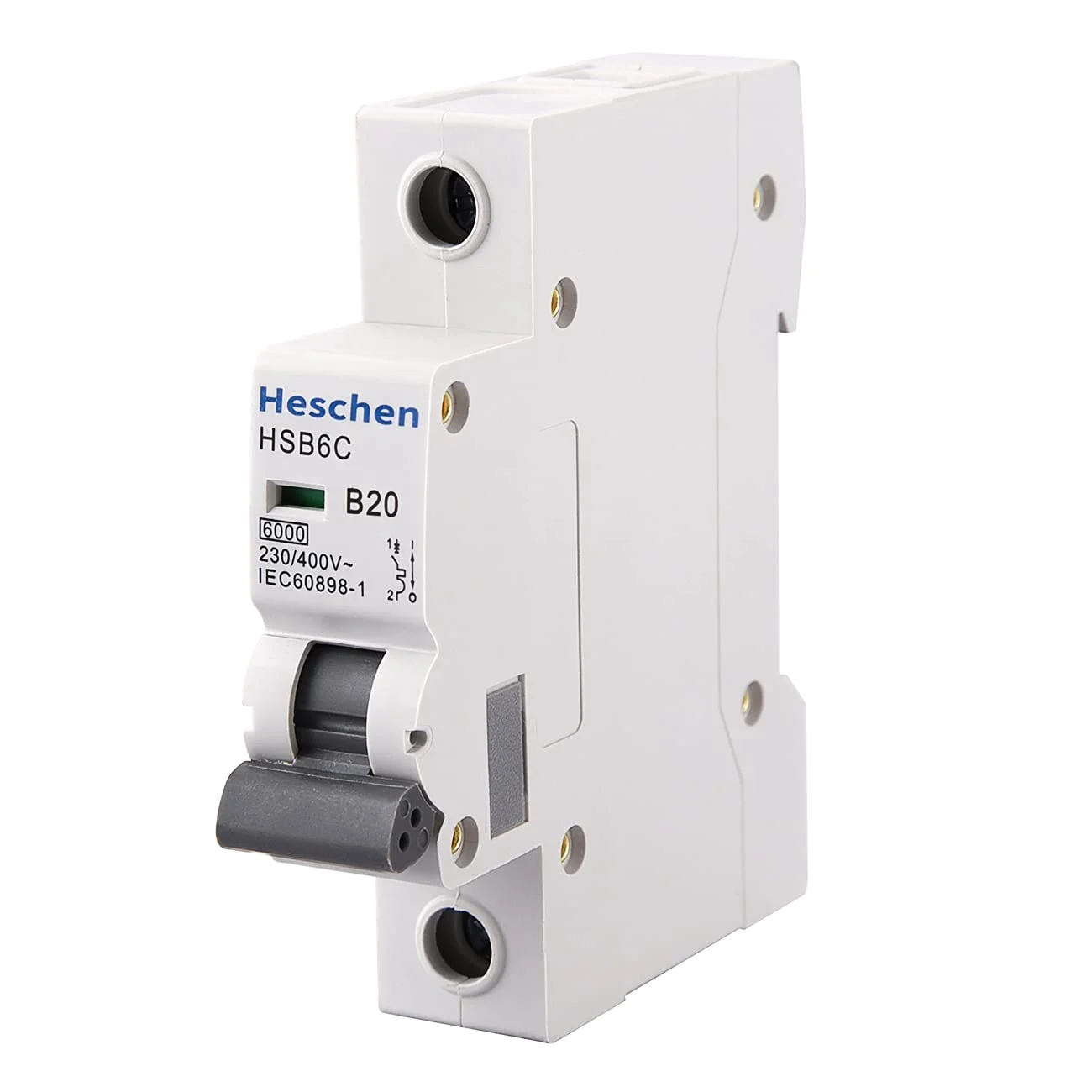 مینیاتوری مدار شکن HSB6C، جریان 20 آمپر، 1 پل، نوع B، ظرفیت شکست 6 کیلو آمپر، نصب روی ریل DIN