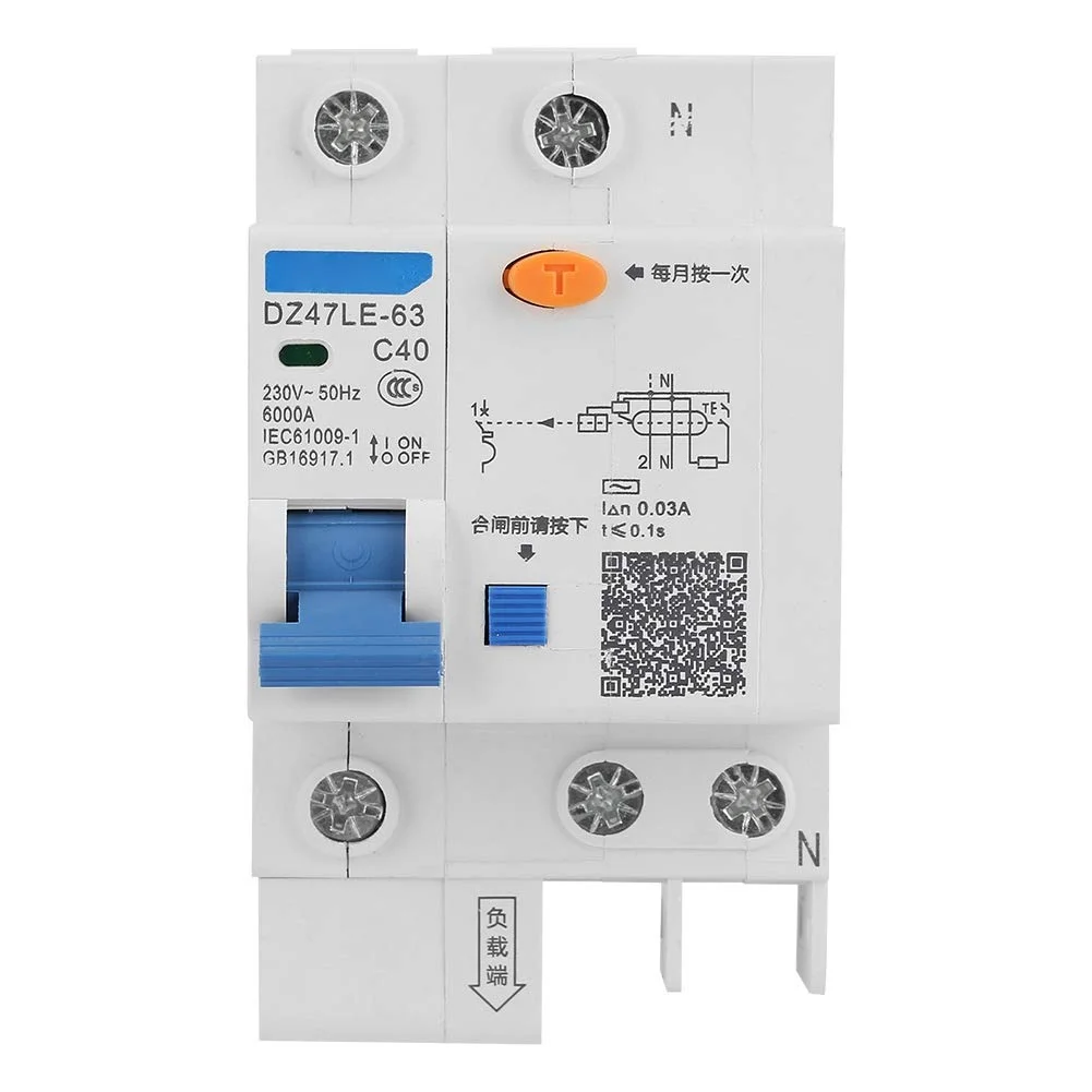 کلید محافظ مدار، DZ47LE-63 1P+N C40 40A 230V کلید محافظ مدار نشتی زمین