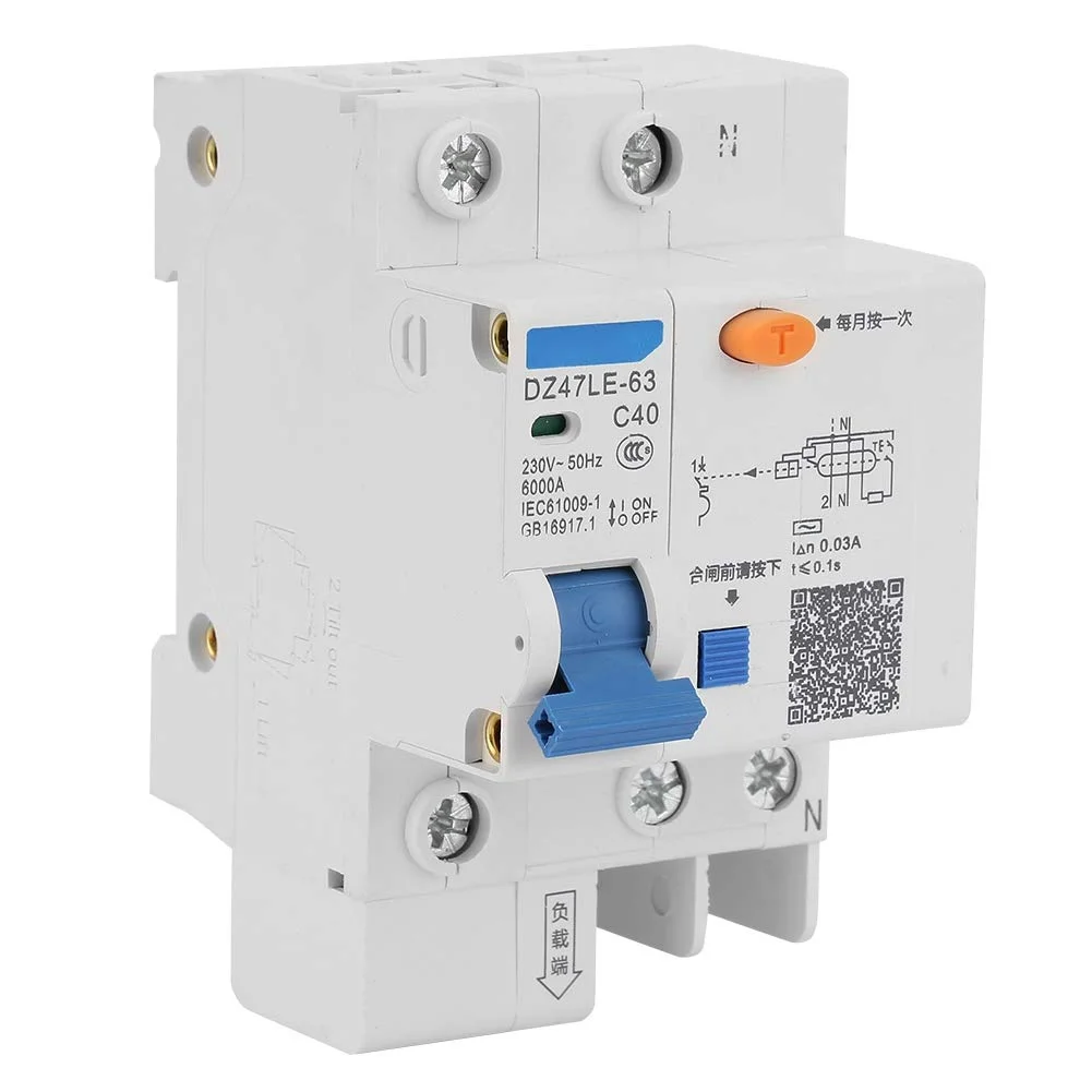 کلید محافظ مدار، DZ47LE-63 1P+N C40 40A 230V کلید محافظ مدار نشتی زمین کلید محافظ مدار، DZ47LE-63 1P+N C40 40A 230V کلید محافظ مدار نشتی زمین