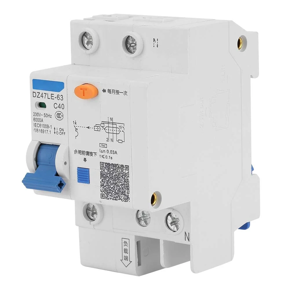 کلید محافظ مدار، DZ47LE-63 1P+N C40 40A 230V کلید محافظ مدار نشتی زمین کلید محافظ مدار، DZ47LE-63 1P+N C40 40A 230V کلید محافظ مدار نشتی زمین