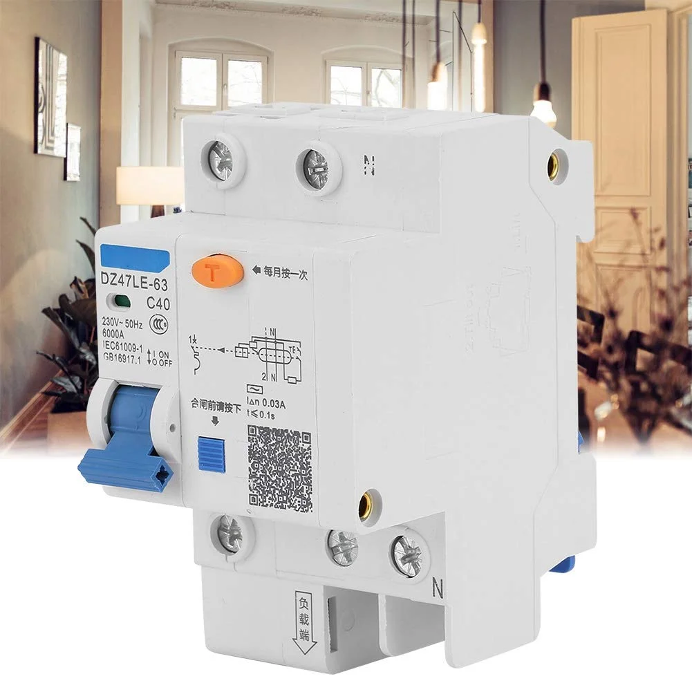 کلید محافظ مدار، DZ47LE-63 1P+N C40 40A 230V کلید محافظ مدار نشتی زمین کلید محافظ مدار، DZ47LE-63 1P+N C40 40A 230V کلید محافظ مدار نشتی زمین