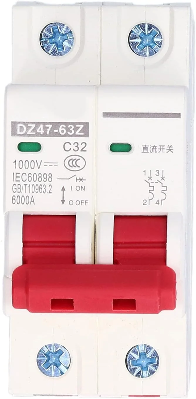 کلید مینیاتوری DC 2P ایزولاتور سیستم خورشیدی PV نصب ریل DIN 1000V 32A DZ47-63Z محافظت از تاسیسات توزیع برق در برابر اضافه بار و آسیب اتصال کوتاه