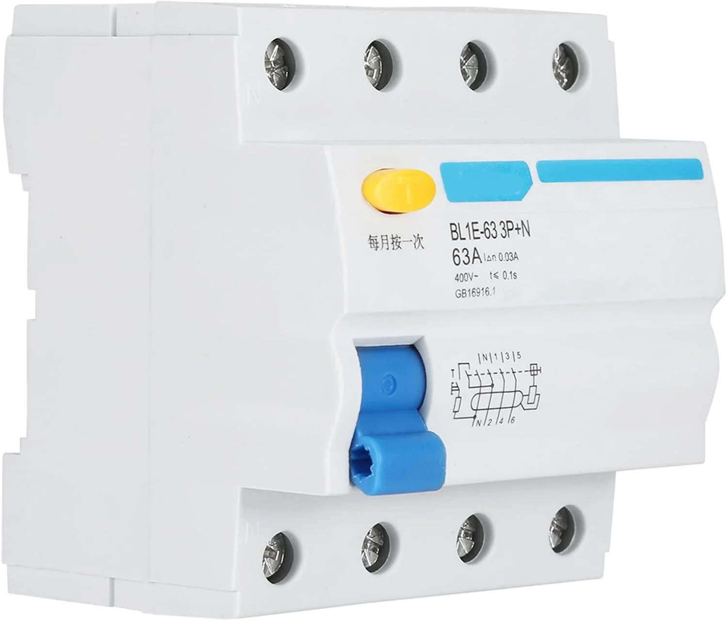 کلید محافظ جان BL1E-63 3p N 63A RCCB 230V 30mA برای دکوراسیون منزل، ساخت و ساز مهندسی، تحول شبکه روستایی