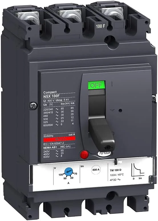 کلید مینیاتوری LV429631 MCCB NSX100F TMD 80A 3p3d 36kA (قطع کننده مدار قالب دار 3-80 آمپر)