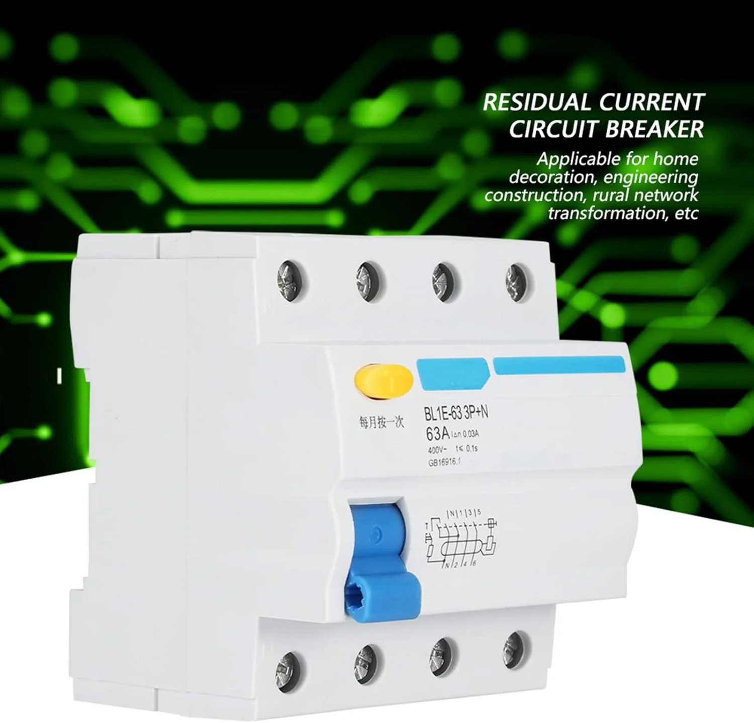 کلید محافظ جان BL1E-63 3p N 63A RCCB 230V 30mA برای دکوراسیون منزل، ساخت و ساز مهندسی، تحول شبکه روستایی کلید محافظ جان BL1E-63 3p N 63A RCCB 230V 30mA برای دکوراسیون منزل، ساخت و ساز مهندسی، تحول شبکه روستایی