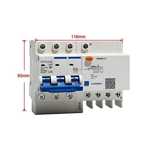 TAINDU 1 عدد کلید مینیاتوری محافظ جان DZ47LE-63 3P+N، محافظت در برابر جریان نشتی، حفاظت در برابر جریان اضافه 40/50/63 آمپر، کلید مینیاتوری جریان باقیمانده (سایز : 63 آمپر) (سایز : 50 آمپر)