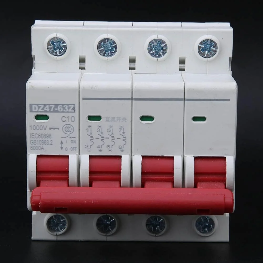 3 عدد مینیاتوری DC مدل DZ47-63Z DC1000V 4P، ایزولاتور سیستم خورشیدی PV، نصب ریلی DIN، کلید قطع کننده DC ولتاژ پایین، مینیاتوری DC برای سیستم پنل های خورشیدی (16 آمپر)