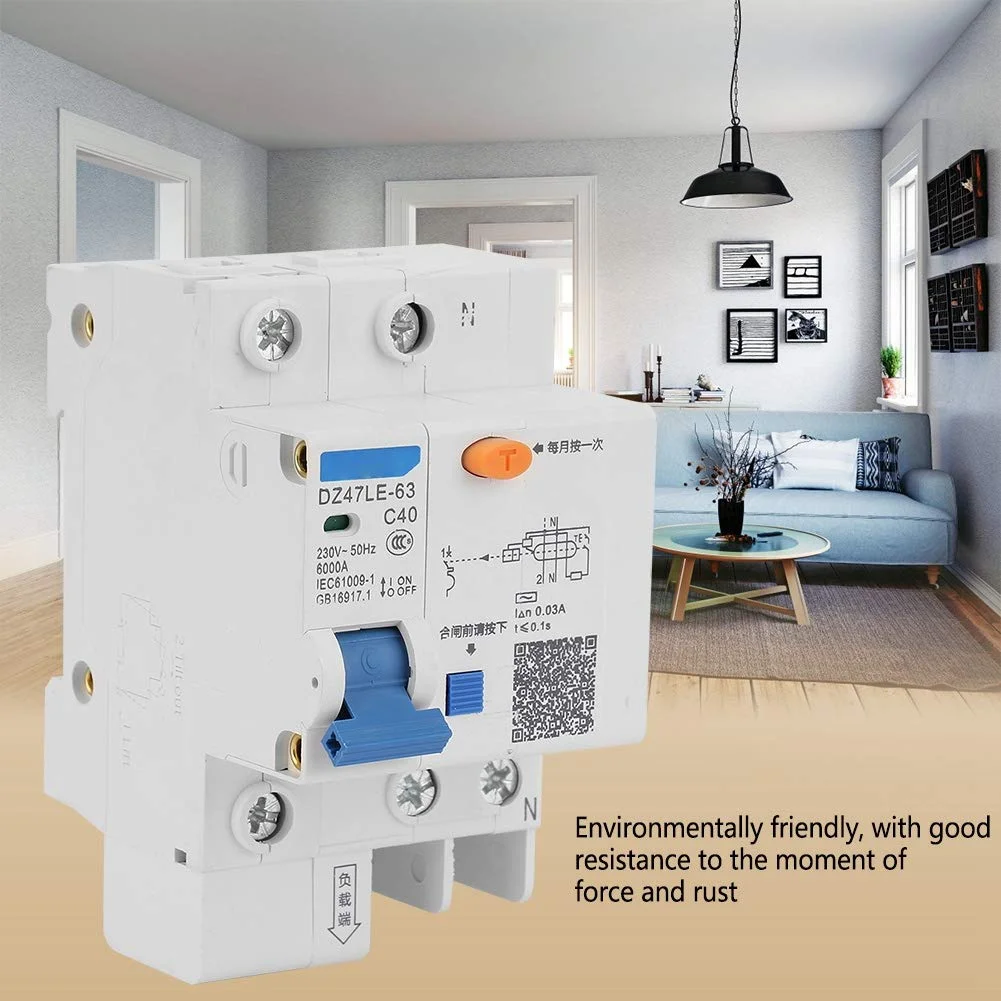 کلید محافظ مدار، DZ47LE-63 1P+N C40 40A 230V کلید محافظ مدار نشتی زمین کلید محافظ مدار، DZ47LE-63 1P+N C40 40A 230V کلید محافظ مدار نشتی زمین
