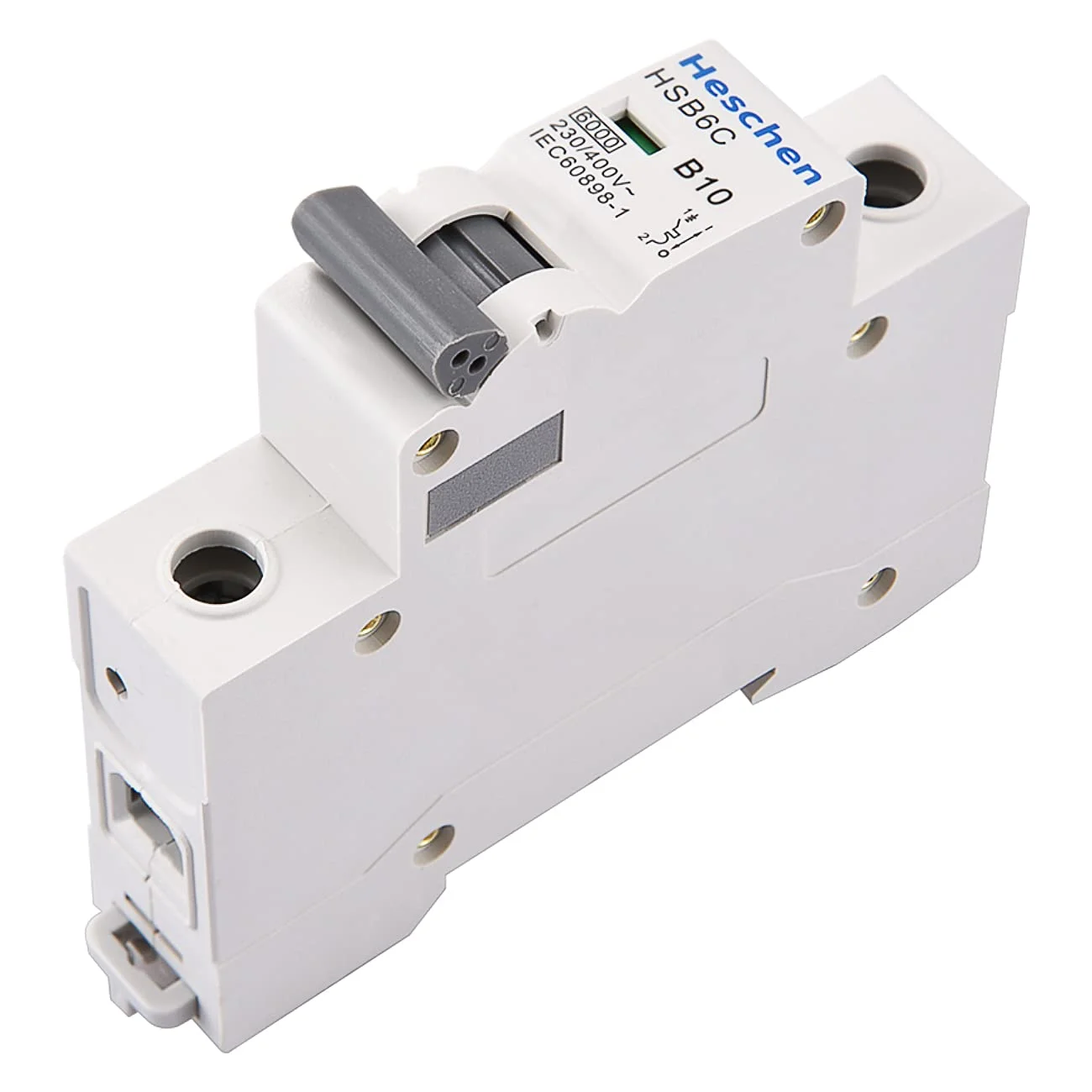 کلید مینیاتوری HSB6C، جریان 10 آمپر، 1 پل، نوع B، قدرت قطع 6 کیلو آمپر، نصب روی ریل DIN