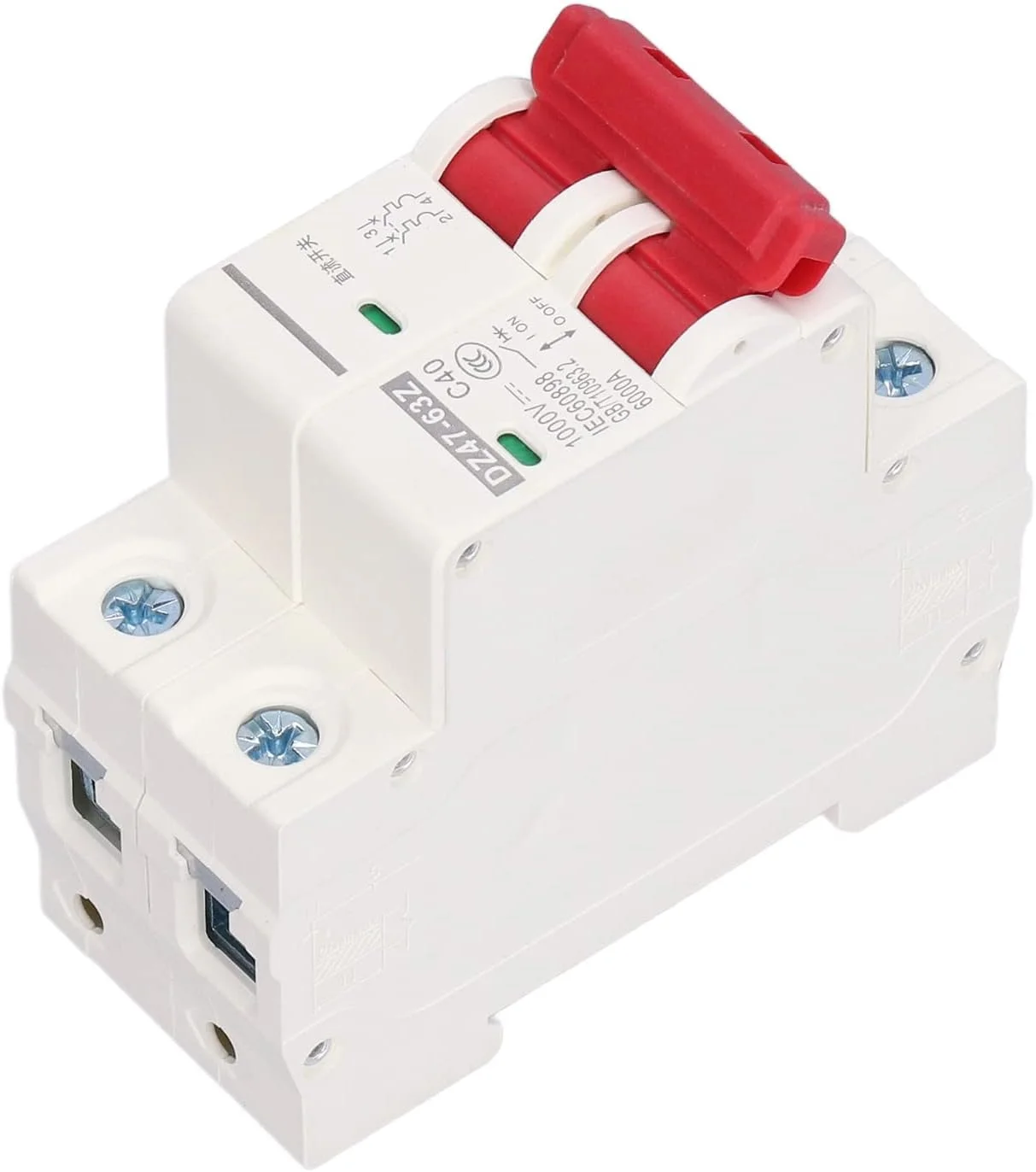 مینیاتوری مدار شکن DC 2P ایزولاتور سیستم PV خورشیدی نصب ریل DIN سیستم قطع الکترومغناطیسی قوس خاموش کننده کمکی 1000V 40A DZ47-63Z C40