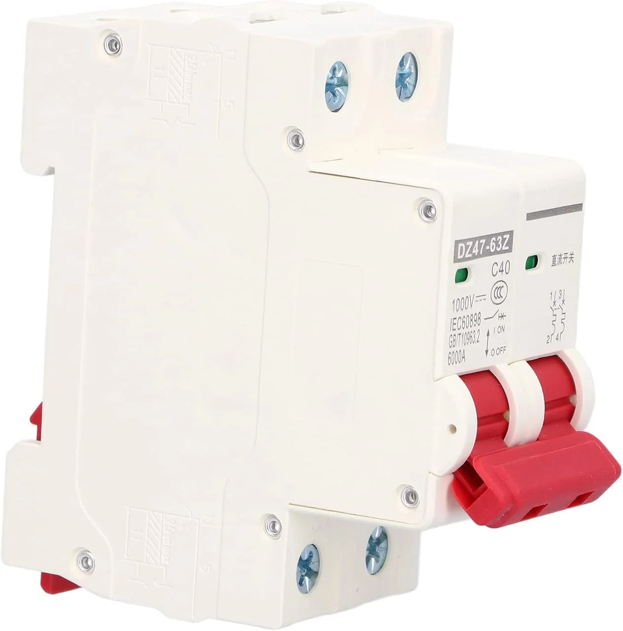 مینیاتوری قطع کننده مدار DC 2P ایزولاتور سیستم PV خورشیدی نصب ریلی DIN سیستم قطع الکترومغناطیسی کمکی خاموش کننده قوس 1000 ولت 40 آمپر DZ47-63Z C40