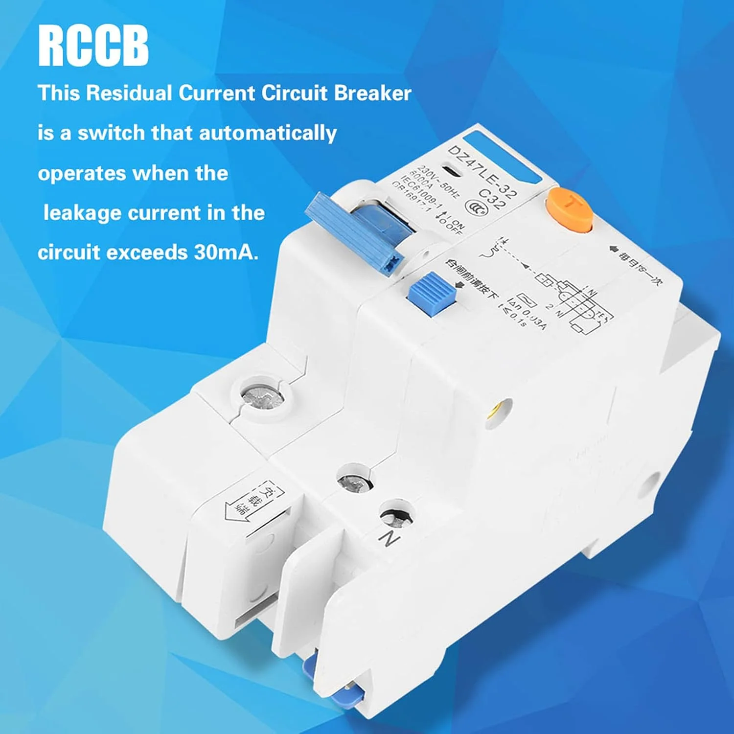 DZ47LE-32 1P+N C32 کلید مینیاتوری RCCB کلید جریان باقیمانده قطع کننده مدار 30mA 230V محافظت از نشت سوئیچ هوا DZ47LE-32 1P+N C32 کلید مینیاتوری RCCB کلید جریان باقیمانده قطع کننده مدار 30mA 230V محافظت از نشت سوئیچ هوا