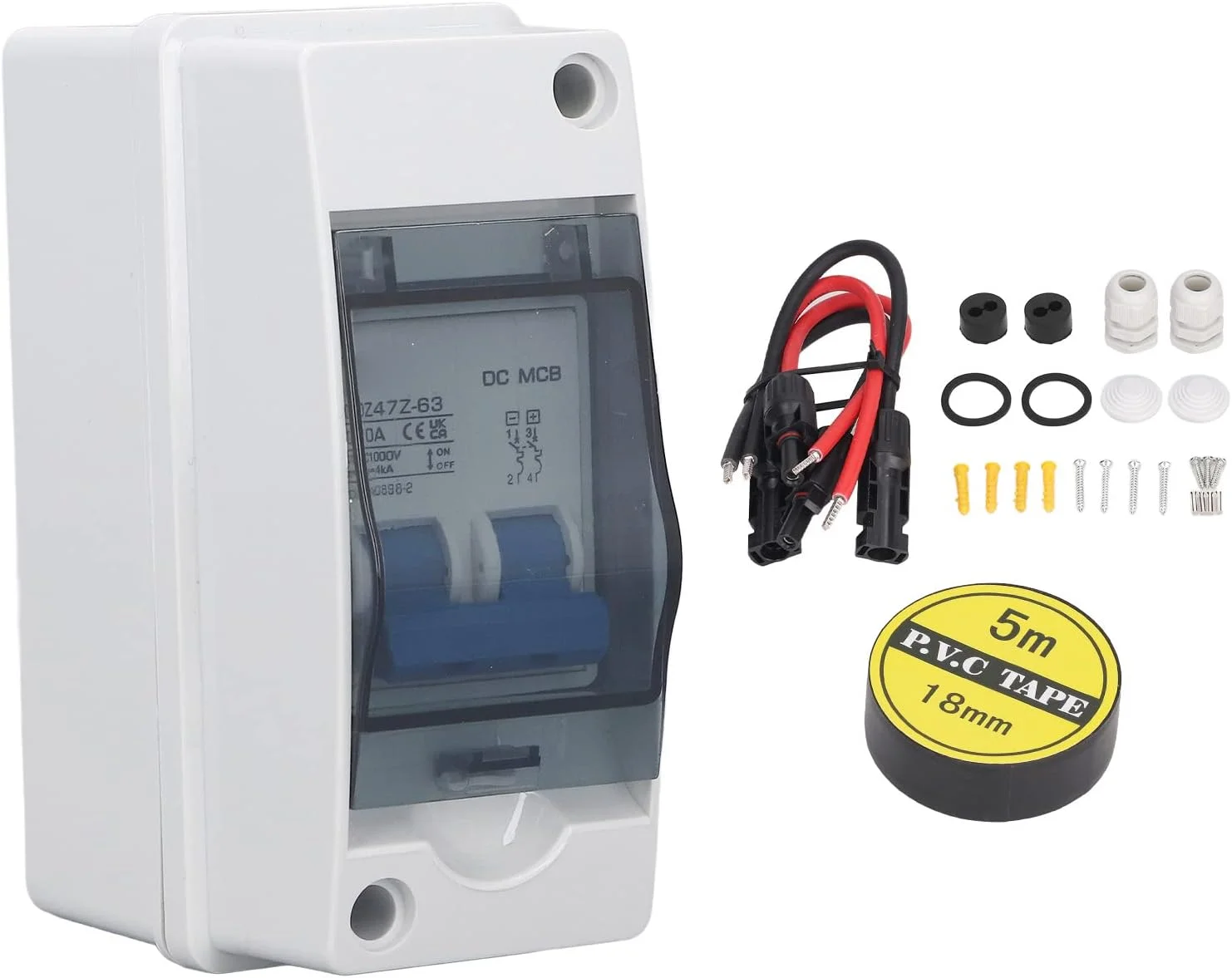 کلید مینیاتوری DC KOSDFOGE، کلید مینیاتوری DC با جعبه توزیع IP65 4000a Icu ضد آب، قطع کننده DC DC1000V 50a