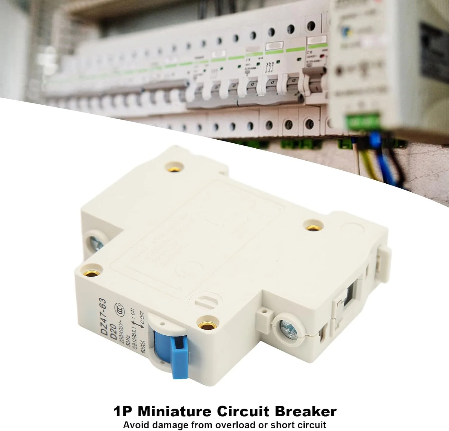کلید مینیاتوری تک پل 20 آمپر مدل DZ47 63 D20 قابل نصب روی ریل DIN، ولتاژ 230V 400V 50Hz، قدرت قطع 6000A، جنس PA66 مناسب برای خانه و اداره کلید مینیاتوری تک پل 20 آمپر مدل DZ47 63 D20 قابل نصب روی ریل DIN، ولتاژ 230V 400V 50Hz، قدرت قطع 6000A، جنس PA66 مناسب برای خانه و اداره