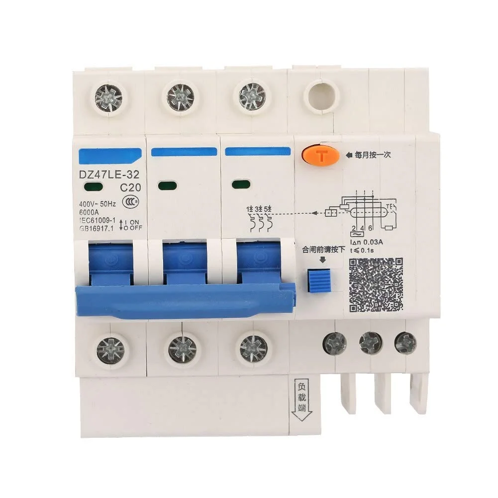 قطع کننده مدار جریان، DZ47LE-32 3P+3 C20 قطع کننده مدار جریان محافظت از نشتی 400 ولت 20 آمپر قطع کننده مدار جریان، DZ47LE-32 3P+3 C20 قطع کننده مدار جریان محافظت از نشتی 400 ولت 20 آمپر