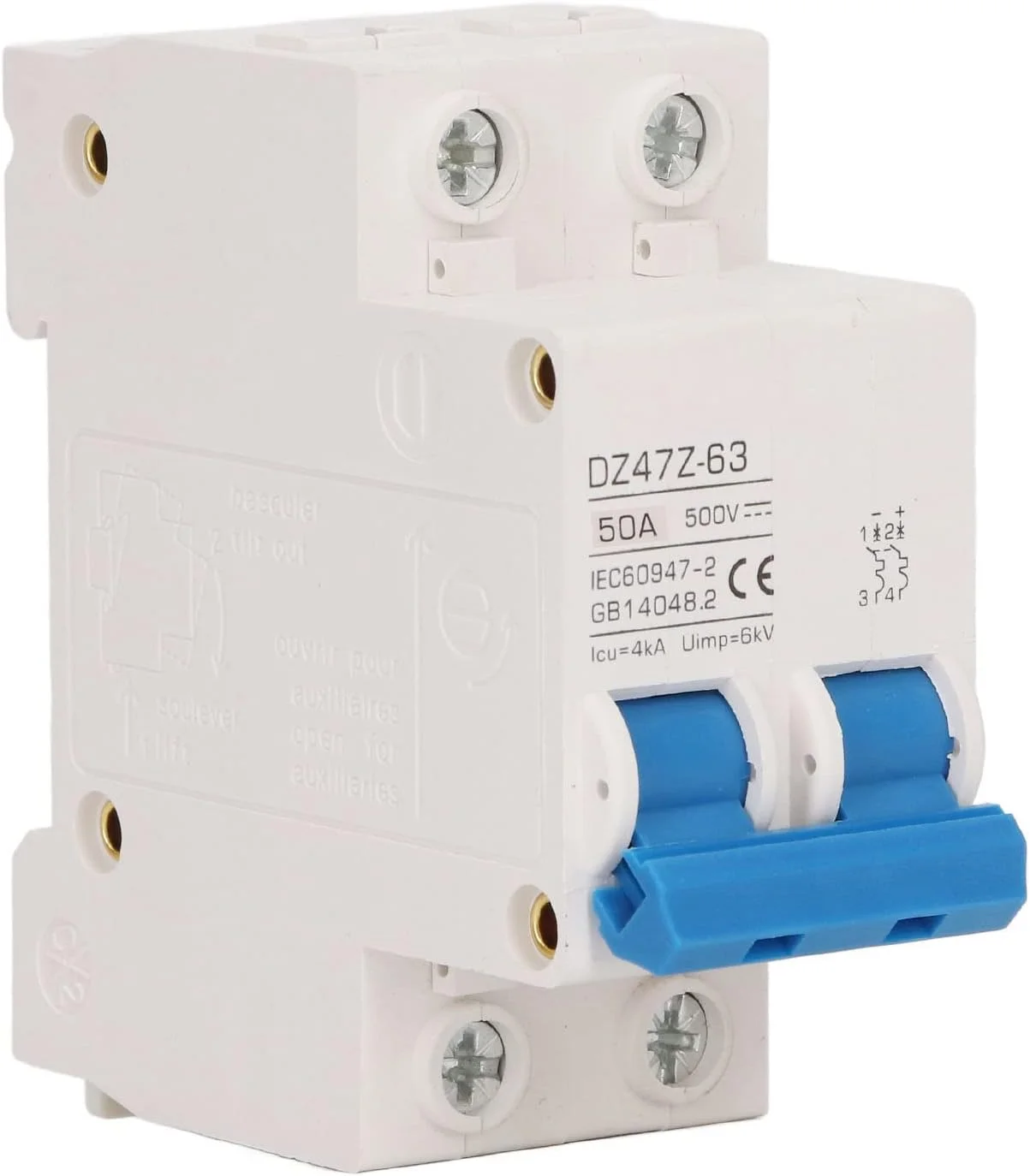 مینی کلید مدار شکن DC دو پل، کلید مدار شکن کوچک DC500V با قطع سریع، ساختار ماژولار Uimp 6kV برای سیستم برق دریایی (50A) مینی کلید مدار شکن DC دو پل، کلید مدار شکن کوچک DC500V با قطع سریع، ساختار ماژولار Uimp 6kV برای سیستم برق دریایی (50A)