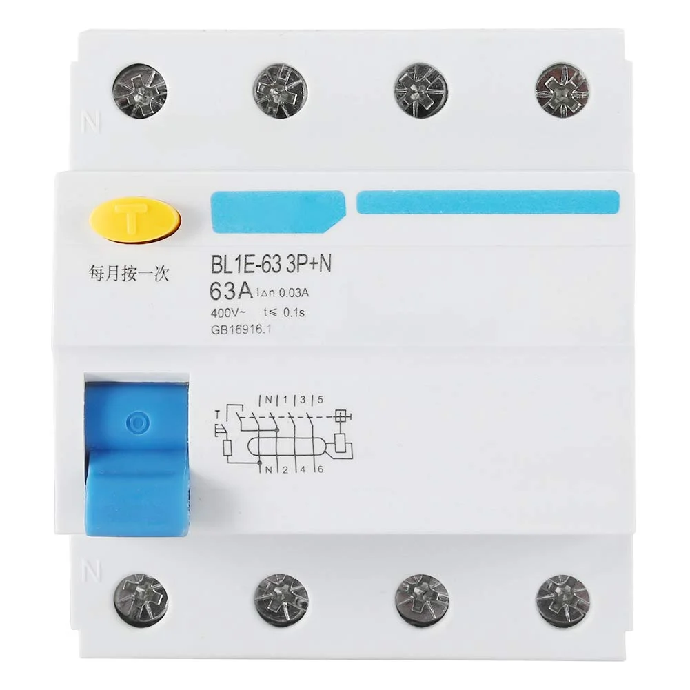 کلید محافظ جان، BL1E-63 3P+N 63A RCCB، کلید مدار با ظرفیت شکست 6kA، کلید مدار جریان AC 230V با اندازه جمع و جور، برای دکوراسیون منزل، ساخت و ساز مهندسی، شبکه روستایی کلید محافظ جان، BL1E-63 3P+N 63A RCCB، کلید مدار با ظرفیت شکست 6kA، کلید مدار جریان AC 230V با اندازه جمع و جور، برای دکوراسیون منزل، ساخت و ساز مهندسی، شبکه روستایی