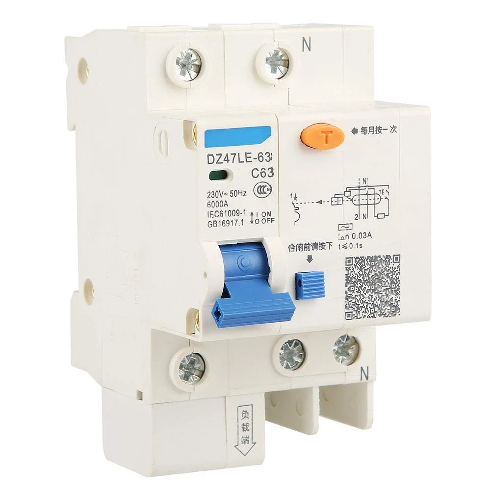 کلید محافظ جان، DZ47LE-63 1P+N C63 RCCB کلید محافظ جان جریان نشتی 230 ولت 63 آمپر 30 میلی آمپر برای دکوراسیون منزل و ساخت و ساز مهندسی