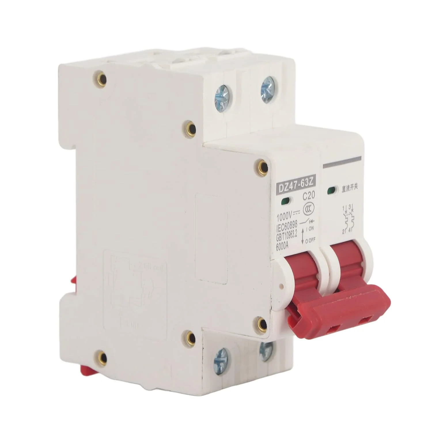 مینیاتوری قطع کننده مدار DC 2P ایزولاتور خورشیدی فتوولتائیک نصب ریل DIN 1000V 20A DZ47-63Z C20