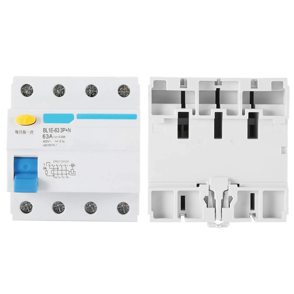 کلید محافظ جان، BL1E-63 3P+N 63A RCCB، کلید مدار با ظرفیت قطع 6kA، کلید مدار جریان AC 230V با اندازه جمع و جور، برای دکوراسیون منزل، ساخت و ساز مهندسی، شبکه روستایی
