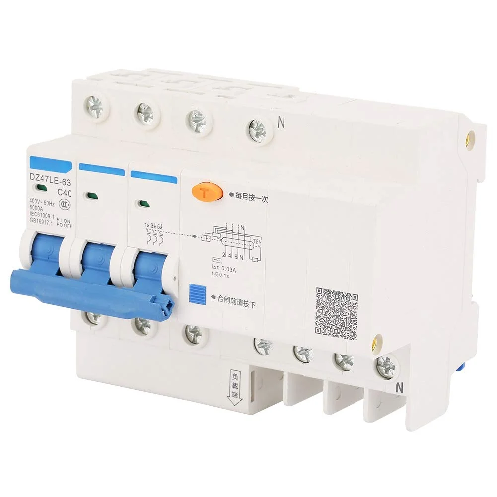 کلید مینیاتوری محافظ جان DZ47LE-63 3P+N C40 40A 400V